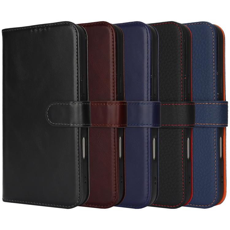 For iPhone 12 / 12 Pro Genuine Leather Card Wallet MagSafe Phone Case(Litchi Dark Blue) - iPhone 12 / 12 Pro Cases by buy2fix | Online Shopping UK | buy2fix