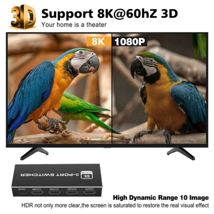 Q8Q3-3 Gaming Home Theater HDMI 2.1 Switch 3x1 8K 4K 120Hz HDR Audio Video Synchronizer - Switch by buy2fix | Online Shopping UK | buy2fix