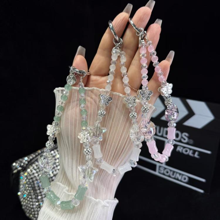 Bamboo Silver Butterfly Phone Chain(Green) - Lanyards & Wrist Straps by buy2fix | Online Shopping UK | buy2fix