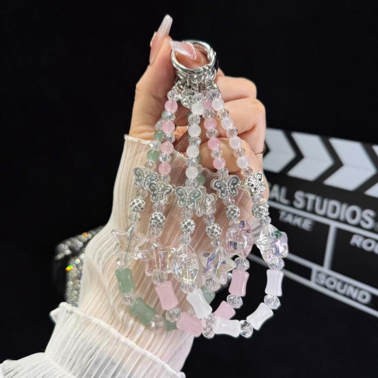 Bamboo Silver Butterfly Phone Chain(White) - Lanyards & Wrist Straps by buy2fix | Online Shopping UK | buy2fix