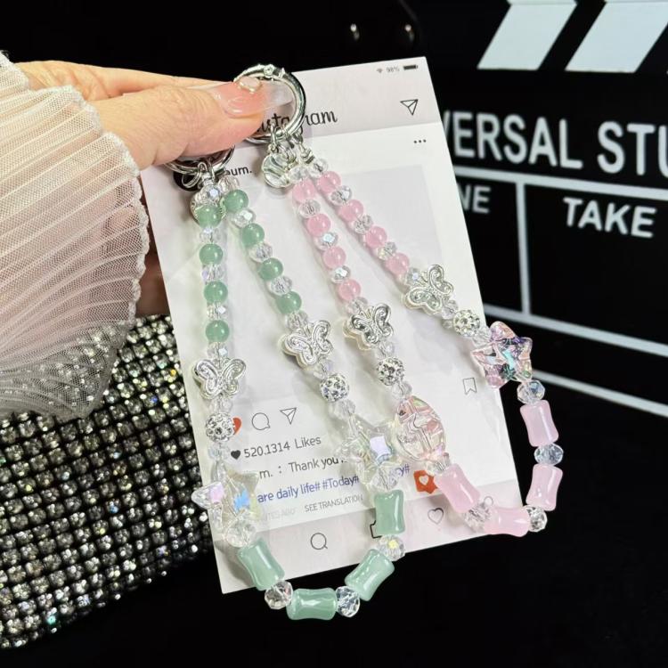 Bamboo Silver Butterfly Phone Chain(Pink) - Lanyards & Wrist Straps by buy2fix | Online Shopping UK | buy2fix