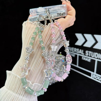 Bamboo Silver Butterfly Phone Chain(Pink) - Lanyards & Wrist Straps by buy2fix | Online Shopping UK | buy2fix