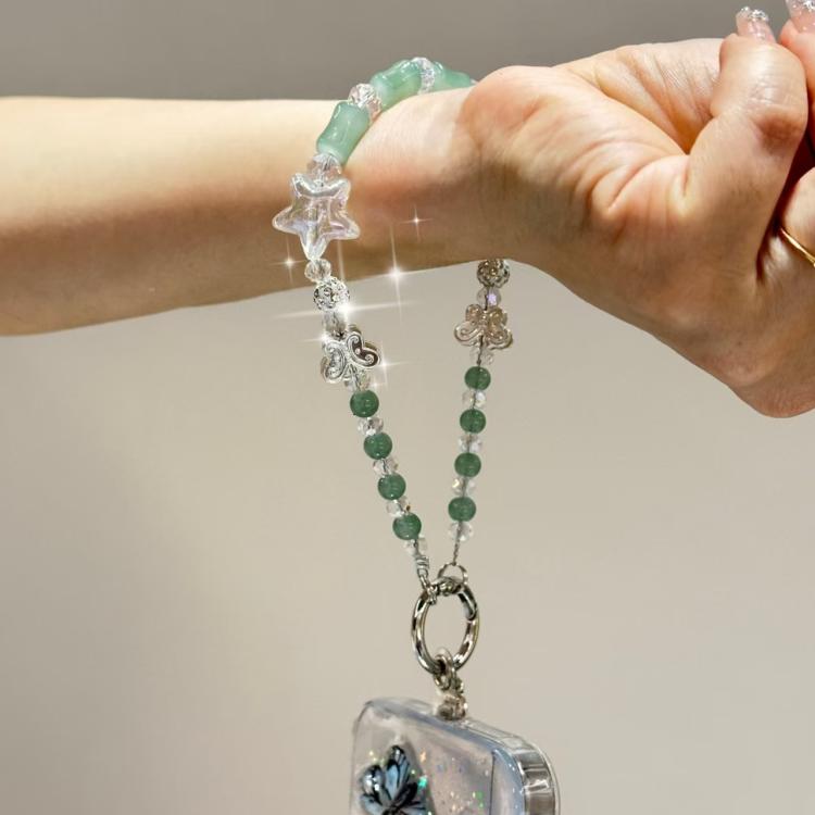 Bamboo Silver Butterfly Phone Chain(Green) - Lanyards & Wrist Straps by buy2fix | Online Shopping UK | buy2fix