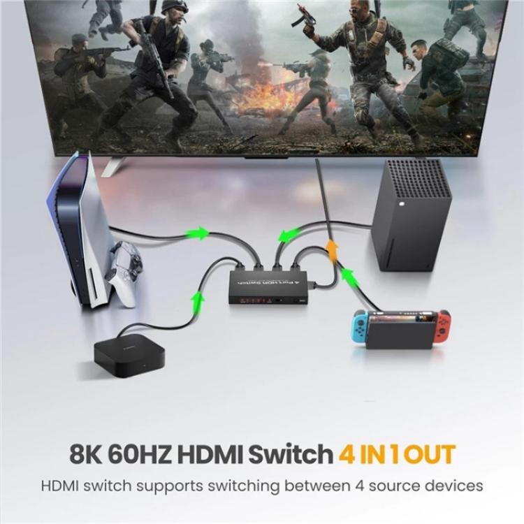 Q8-4 With Remote Control HDMI 2.1 8K 60Hz Gaming Home Theater Switcher 4x1 Adapter, Plug:US Plug - Switch by buy2fix | Online Shopping UK | buy2fix