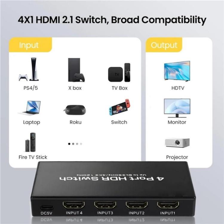 Q8-4 With Remote Control HDMI 2.1 8K 60Hz Gaming Home Theater Switcher 4x1 Adapter, Plug:US Plug - Switch by buy2fix | Online Shopping UK | buy2fix