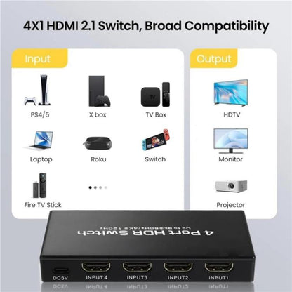 Q8-4 With Remote Control HDMI 2.1 8K 60Hz Gaming Home Theater Switcher 4x1 Adapter, Plug:US Plug - Switch by buy2fix | Online Shopping UK | buy2fix