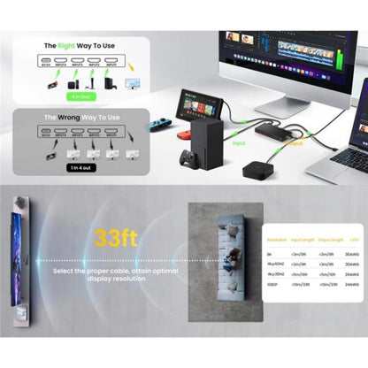 Q8-4 With Remote Control HDMI 2.1 8K 60Hz Gaming Home Theater Switcher 4x1 Adapter, Plug:US Plug - Switch by buy2fix | Online Shopping UK | buy2fix