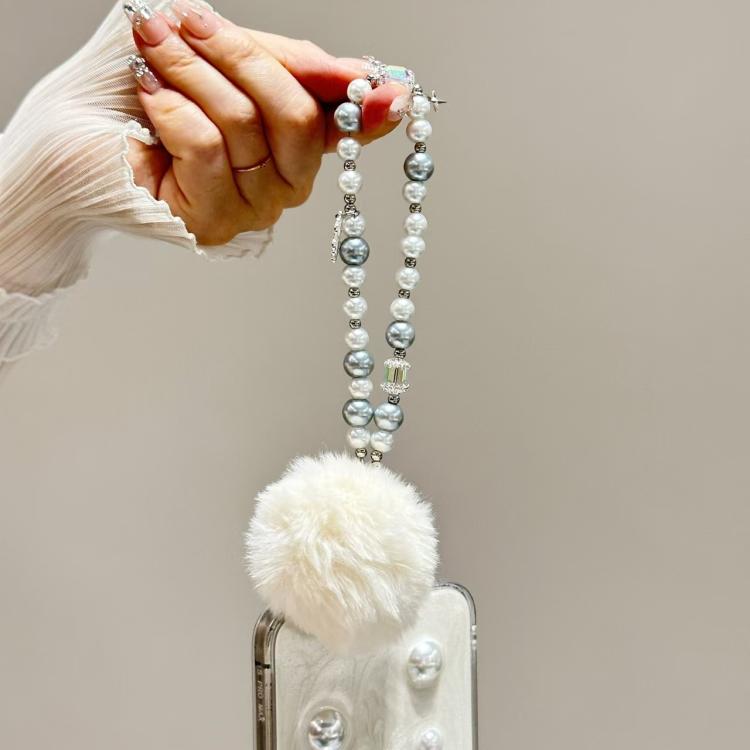 Clover Glass Pearl Big Hairball Mobile Phone Chain(Pink) - Lanyards & Wrist Straps by buy2fix | Online Shopping UK | buy2fix