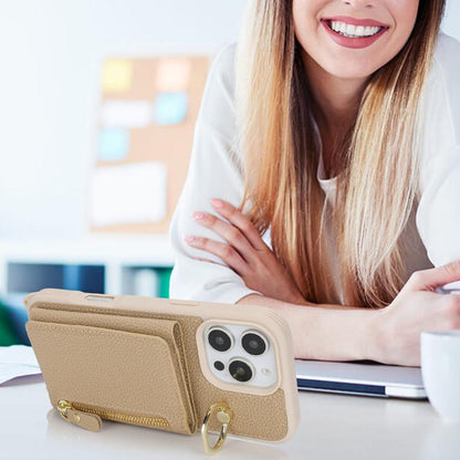 For iPhone X / XS Crossbody Zipper Wallet Ring Holder Litchi Leather Phone Case(Rose Gold) - More iPhone Cases by buy2fix | Online Shopping UK | buy2fix