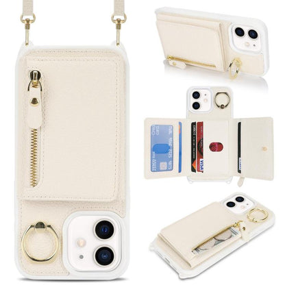 For iPhone 11 Crossbody Zipper Wallet Ring Holder Litchi Leather Phone Case(Apricot) - iPhone 11 Cases by buy2fix | Online Shopping UK | buy2fix
