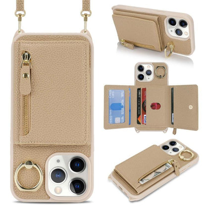 For iPhone 11 Pro Max Crossbody Zipper Wallet Ring Holder Litchi Leather Phone Case(Rose Gold) - iPhone 11 Pro Max Cases by buy2fix | Online Shopping UK | buy2fix