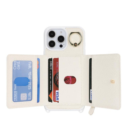 For iPhone 16 Pro Crossbody Zipper Wallet Ring Holder Litchi Leather Phone Case(Apricot) - iPhone 16 Pro Cases by buy2fix | Online Shopping UK | buy2fix