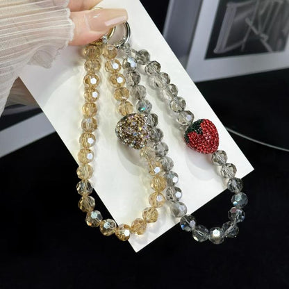 Full Of Diamond Strawberry Phone Chain(Black) - Lanyards & Wrist Straps by buy2fix | Online Shopping UK | buy2fix