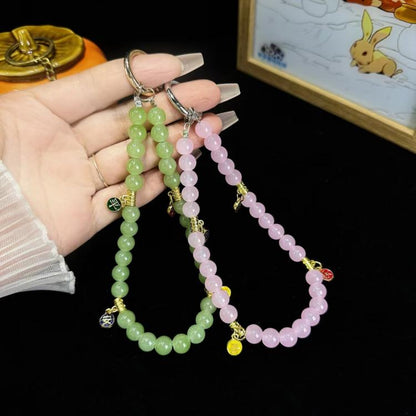 Peace And Joy Beaded Mobile Phone Chain(Pink) - Lanyards & Wrist Straps by buy2fix | Online Shopping UK | buy2fix