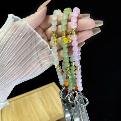 Peace And Joy Beaded Mobile Phone Chain(White) - Lanyards & Wrist Straps by buy2fix | Online Shopping UK | buy2fix