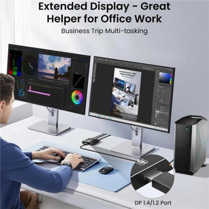 FD 1X2 4K 144HZ Audio Extractor Splitter DisplayPort 1.4 to Dual DisplayPort MST Hub, Plug:EU Plug - Switch by buy2fix | Online Shopping UK | buy2fix