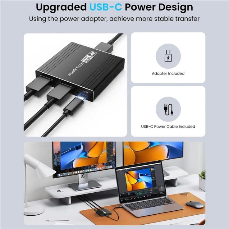 FD 1X2 4K 144HZ Audio Extractor Splitter DisplayPort 1.4 to Dual DisplayPort MST Hub, Plug:EU Plug - Switch by buy2fix | Online Shopping UK | buy2fix