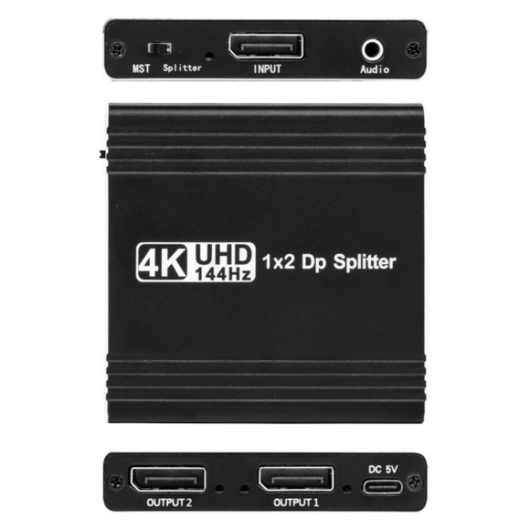 FD 1X2 4K 144HZ Audio Extractor Splitter DisplayPort 1.4 to Dual DisplayPort MST Hub, Plug:EU Plug - Switch by buy2fix | Online Shopping UK | buy2fix