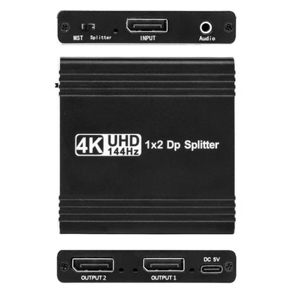 FD 1X2 4K 144HZ Audio Extractor Splitter DisplayPort 1.4 to Dual DisplayPort MST Hub, Plug:EU Plug - Switch by buy2fix | Online Shopping UK | buy2fix
