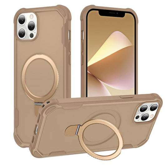 For iPhone 12 Pro Yingcai Gears MagSafe Holder Shockproof Phone Case(Brown) - iPhone 12 / 12 Pro Cases by buy2fix | Online Shopping UK | buy2fix