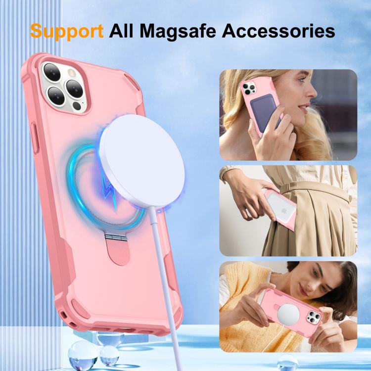 For iPhone 12 Pro Max Yingcai Gears MagSafe Holder Shockproof Phone Case(Pink) - iPhone 12 Pro Max Cases by buy2fix | Online Shopping UK | buy2fix