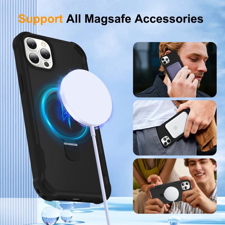 For iPhone 12 Pro Max Yingcai Gears MagSafe Holder Shockproof Phone Case(Black) - iPhone 12 Pro Max Cases by buy2fix | Online Shopping UK | buy2fix
