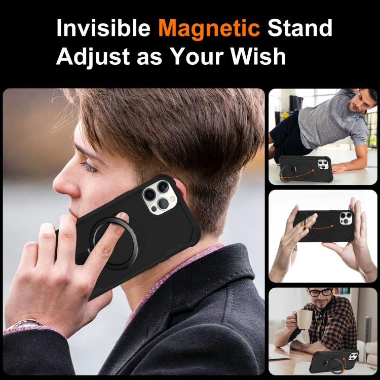 For iPhone 12 Pro Max Yingcai Gears MagSafe Holder Shockproof Phone Case(Black) - iPhone 12 Pro Max Cases by buy2fix | Online Shopping UK | buy2fix