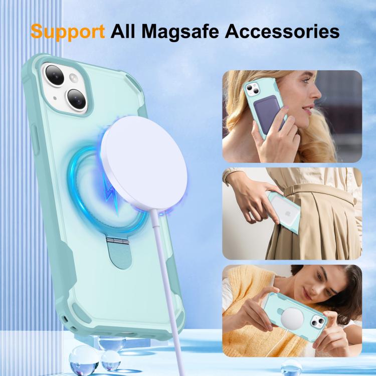 For iPhone 14 Yingcai Gears MagSafe Holder Shockproof Phone Case(Blue) - iPhone 14 Cases by buy2fix | Online Shopping UK | buy2fix