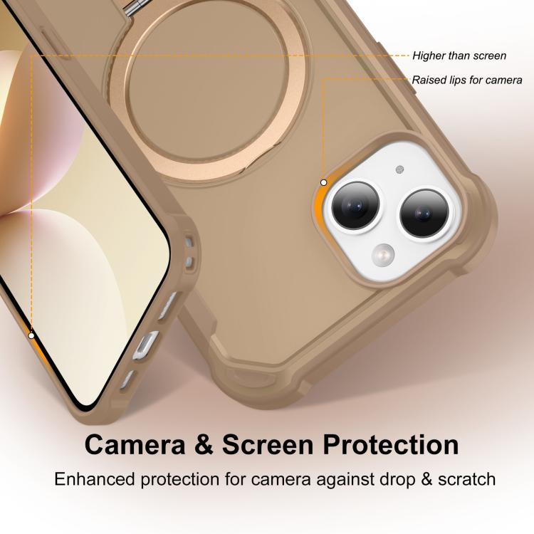 For iPhone 14 Yingcai Gears MagSafe Holder Shockproof Phone Case(Brown) - iPhone 14 Cases by buy2fix | Online Shopping UK | buy2fix