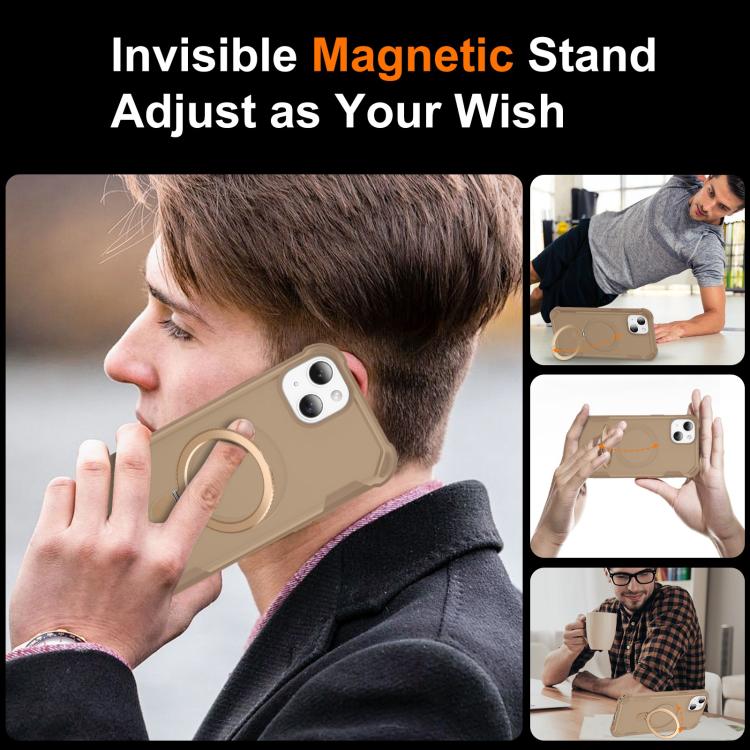 For iPhone 14 Yingcai Gears MagSafe Holder Shockproof Phone Case(Brown) - iPhone 14 Cases by buy2fix | Online Shopping UK | buy2fix