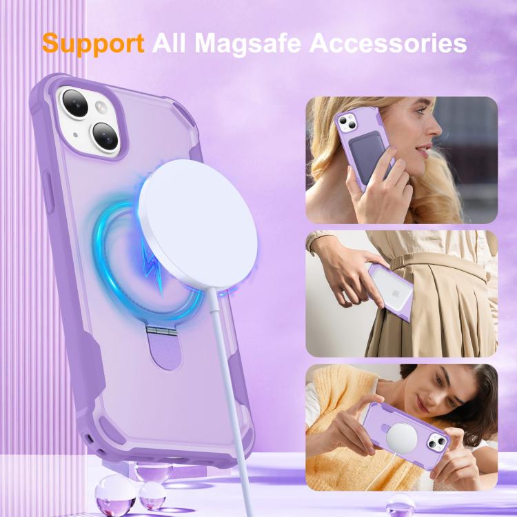 For iPhone 15 Yingcai Gears MagSafe Holder Shockproof Phone Case(Purple) - iPhone 15 Cases by buy2fix | Online Shopping UK | buy2fix