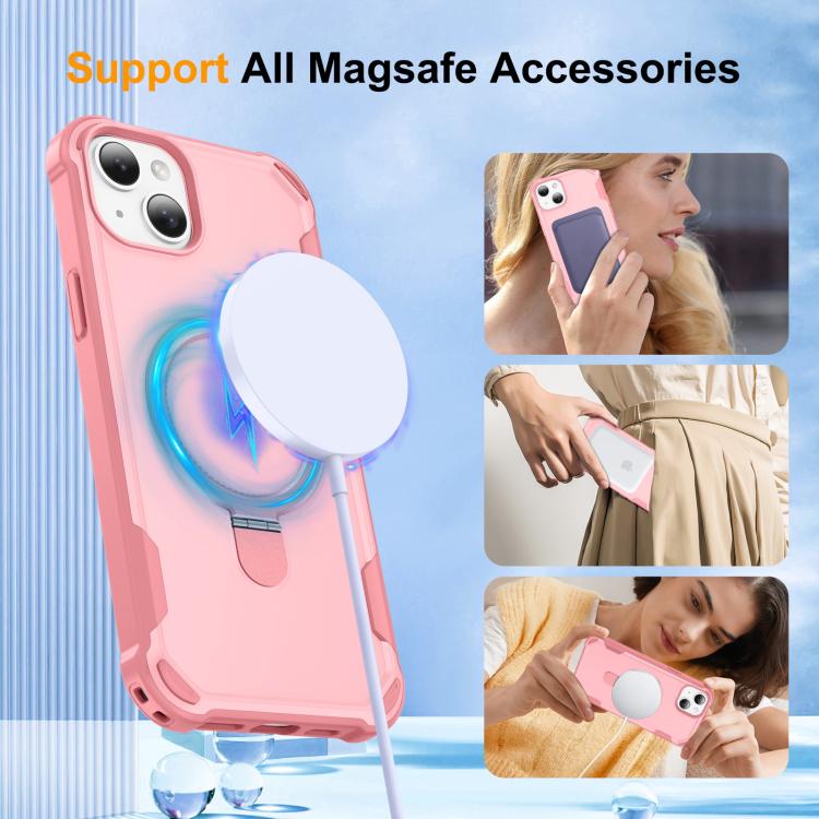 For iPhone 15 Yingcai Gears MagSafe Holder Shockproof Phone Case(Pink) - iPhone 15 Cases by buy2fix | Online Shopping UK | buy2fix