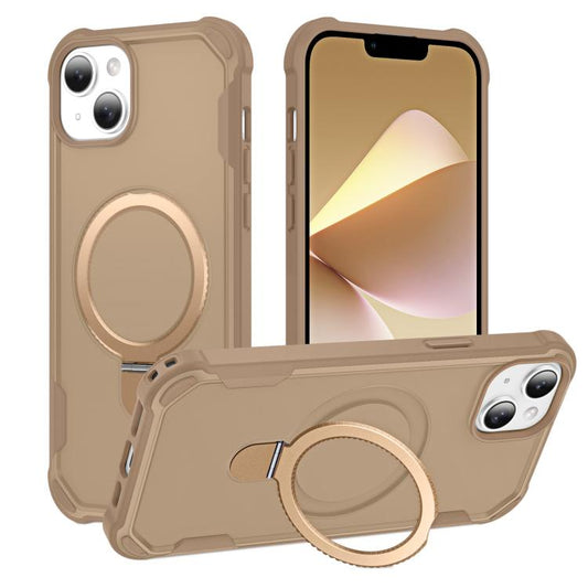 For iPhone 15 Yingcai Gears MagSafe Holder Shockproof Phone Case(Brown) - iPhone 15 Cases by buy2fix | Online Shopping UK | buy2fix