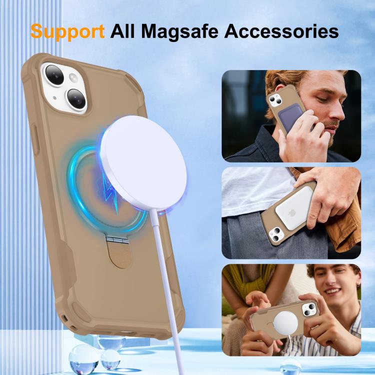 For iPhone 15 Yingcai Gears MagSafe Holder Shockproof Phone Case(Brown) - iPhone 15 Cases by buy2fix | Online Shopping UK | buy2fix