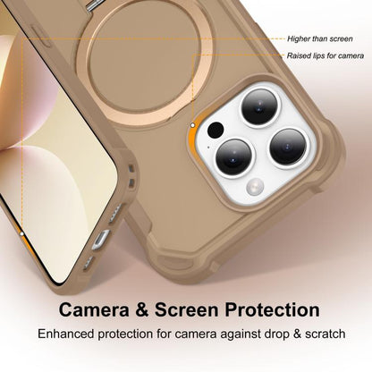 For iPhone 15 Pro Yingcai Gears MagSafe Holder Shockproof Phone Case(Brown) - iPhone 15 Pro Cases by buy2fix | Online Shopping UK | buy2fix