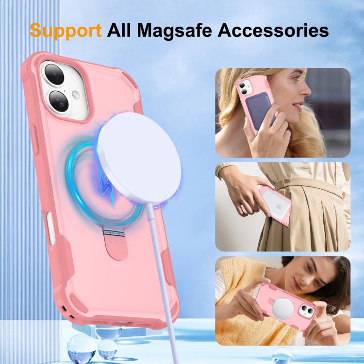For iPhone 16 Plus Yingcai Gears MagSafe Holder Shockproof Phone Case(Pink) - iPhone 16 Plus Cases by buy2fix | Online Shopping UK | buy2fix