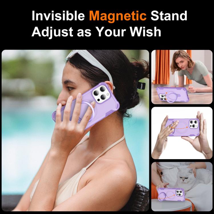 For iPhone 16 Pro Yingcai Gears MagSafe Holder Shockproof Phone Case(Purple) - iPhone 16 Pro Cases by buy2fix | Online Shopping UK | buy2fix