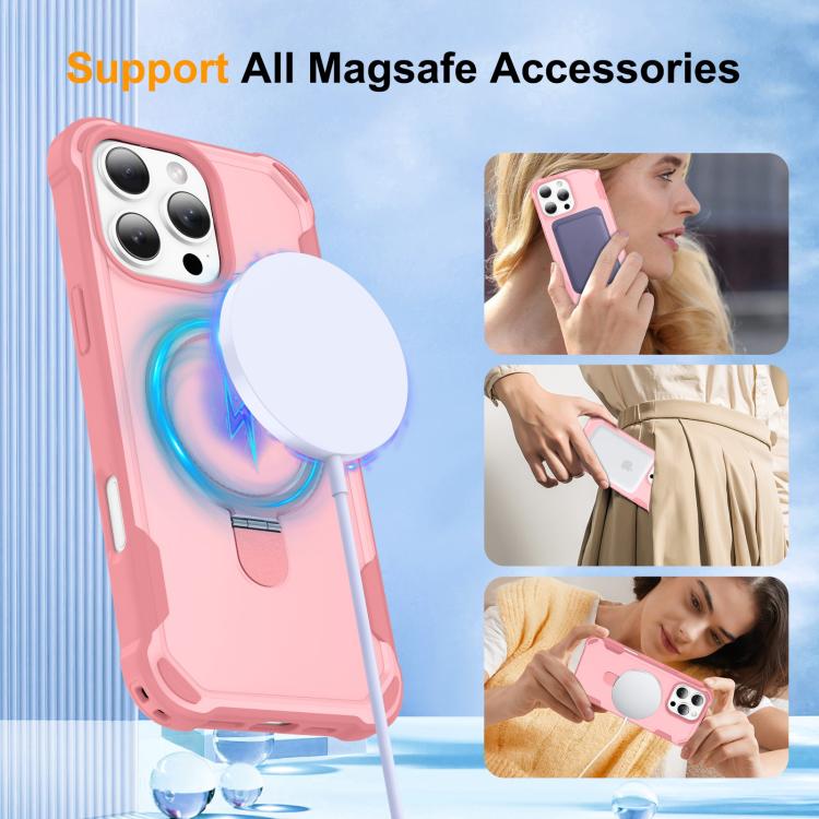 For iPhone 16 Pro Yingcai Gears MagSafe Holder Shockproof Phone Case(Pink) - iPhone 16 Pro Cases by buy2fix | Online Shopping UK | buy2fix