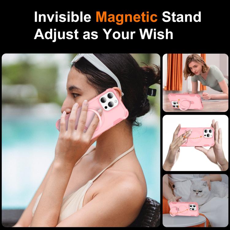For iPhone 16 Pro Yingcai Gears MagSafe Holder Shockproof Phone Case(Pink) - iPhone 16 Pro Cases by buy2fix | Online Shopping UK | buy2fix