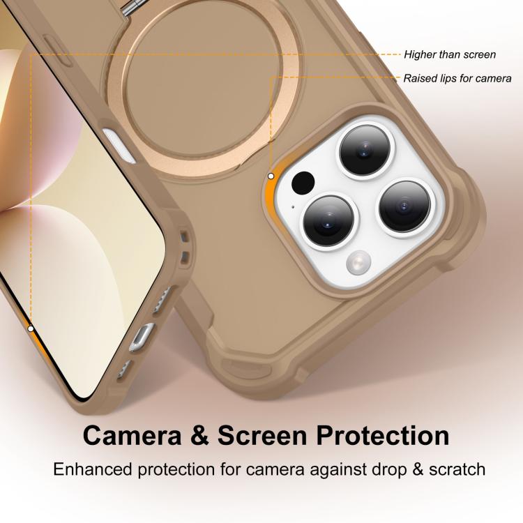 For iPhone 16 Pro Yingcai Gears MagSafe Holder Shockproof Phone Case(Brown) - iPhone 16 Pro Cases by buy2fix | Online Shopping UK | buy2fix
