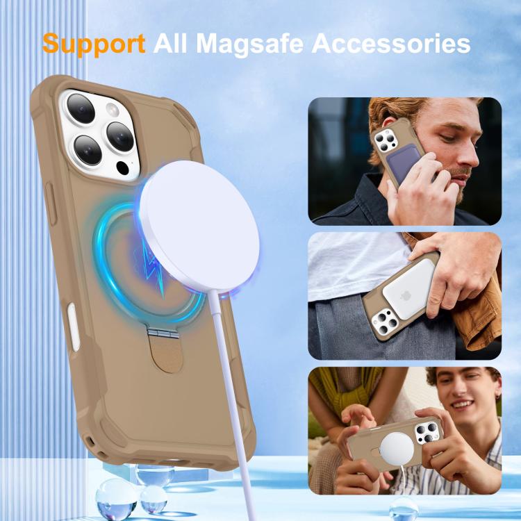 For iPhone 16 Pro Yingcai Gears MagSafe Holder Shockproof Phone Case(Brown) - iPhone 16 Pro Cases by buy2fix | Online Shopping UK | buy2fix