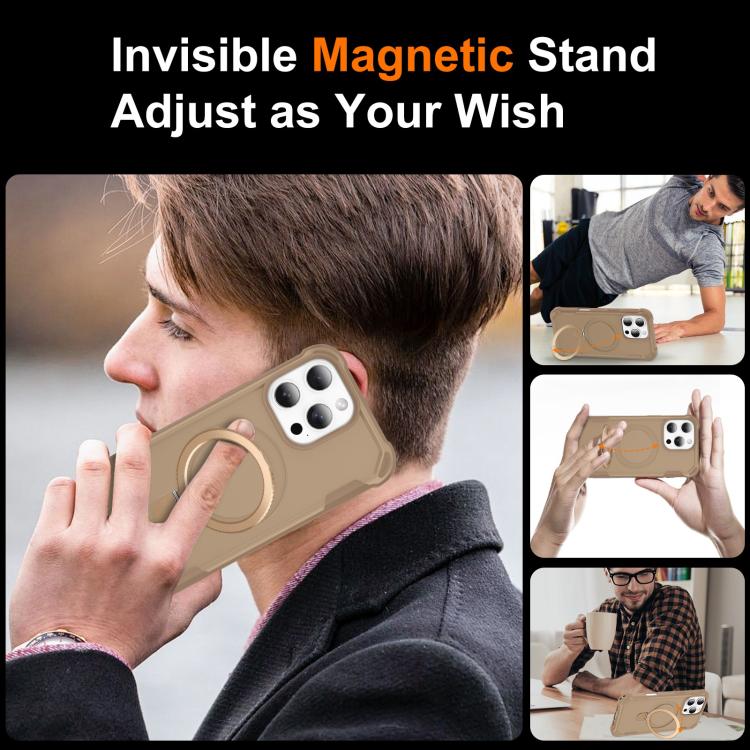 For iPhone 16 Pro Yingcai Gears MagSafe Holder Shockproof Phone Case(Brown) - iPhone 16 Pro Cases by buy2fix | Online Shopping UK | buy2fix
