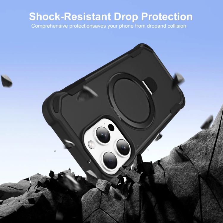 For iPhone 16 Pro Yingcai Gears MagSafe Holder Shockproof Phone Case(Black) - iPhone 16 Pro Cases by buy2fix | Online Shopping UK | buy2fix