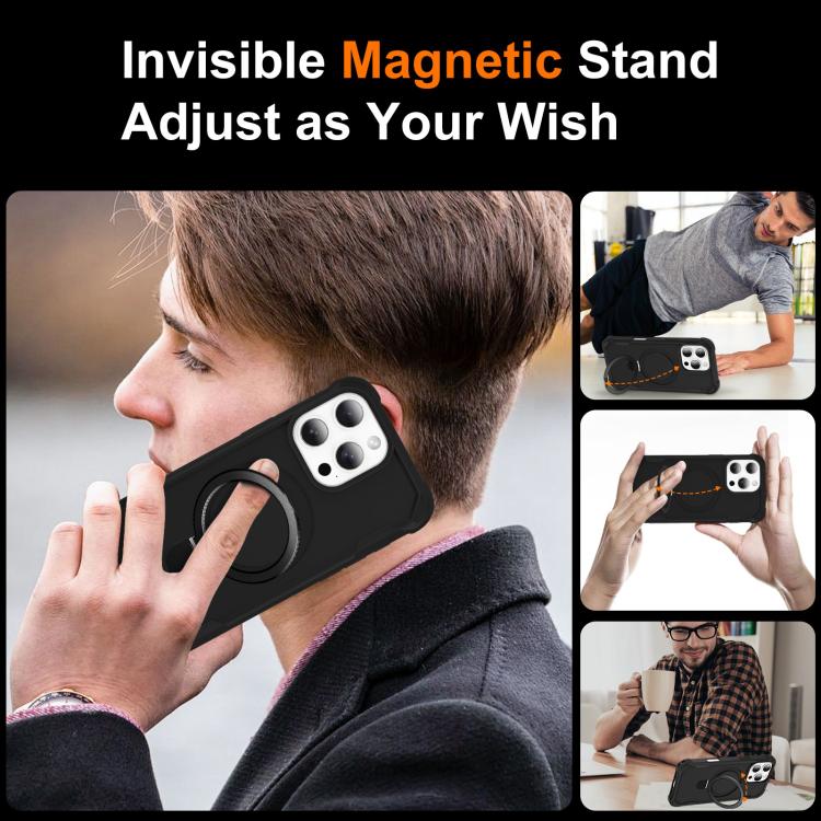 For iPhone 16 Pro Yingcai Gears MagSafe Holder Shockproof Phone Case(Black) - iPhone 16 Pro Cases by buy2fix | Online Shopping UK | buy2fix