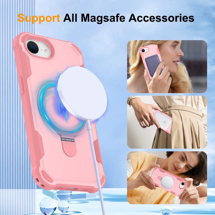 For iPhone 16e Yingcai Gears MagSafe Holder Shockproof Phone Case(Pink) - iPhone 16e Cases by buy2fix | Online Shopping UK | buy2fix