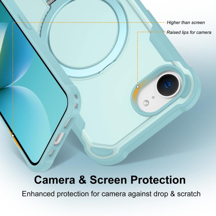 For iPhone 16e Yingcai Gears MagSafe Holder Shockproof Phone Case(Blue) - iPhone 16e Cases by buy2fix | Online Shopping UK | buy2fix