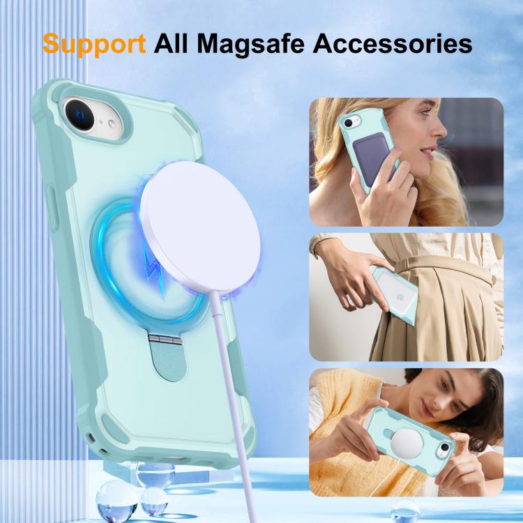 For iPhone 16e Yingcai Gears MagSafe Holder Shockproof Phone Case(Blue) - iPhone 16e Cases by buy2fix | Online Shopping UK | buy2fix