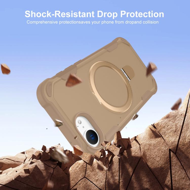 For iPhone 16e Yingcai Gears MagSafe Holder Shockproof Phone Case(Brown) - iPhone 16e Cases by buy2fix | Online Shopping UK | buy2fix