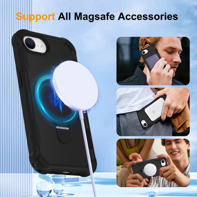 For iPhone 16e Yingcai Gears MagSafe Holder Shockproof Phone Case(Black) - iPhone 16e Cases by buy2fix | Online Shopping UK | buy2fix