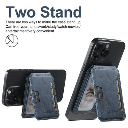 Suteni S3 Cowhide Textured MagSafe Magnetic Card Case(Blue) - Adhesive Card Holders by Suteni | Online Shopping UK | buy2fix